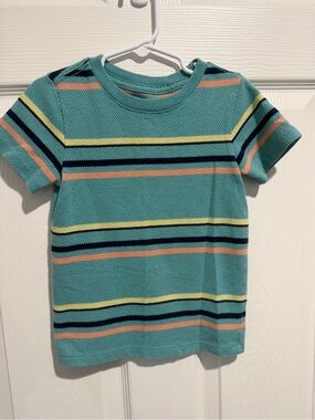 Boys Teal Striped Short Sleeve Top